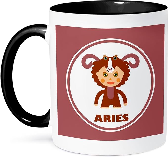 3dRose Aries Zodiac Sign illustration for children 11oz Two-Tone Black Mug