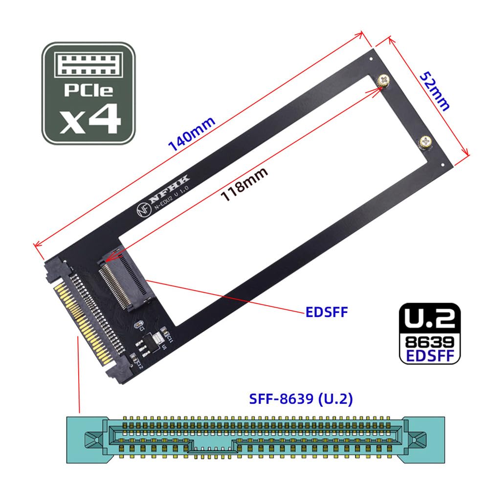 Xiwai U.2 SFF-8639 Host To PCI-E Ruler 1U GEN-Z EDSFF 9.5mm 15mm 25mm Short Ssd E1 S With Heat Sink Pm9a3 Pm9d3 P5801x Carrier Adapter