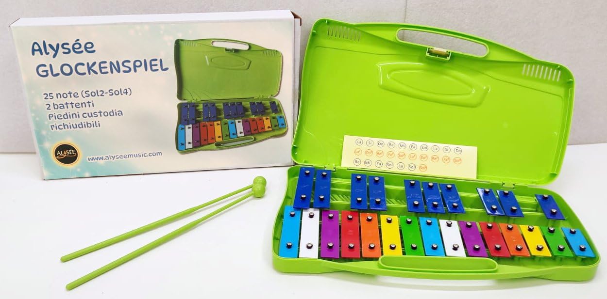 Métallophone MT25-C-GR avec 25 plaques chromatiques, étui avec poignée et maillets inclus