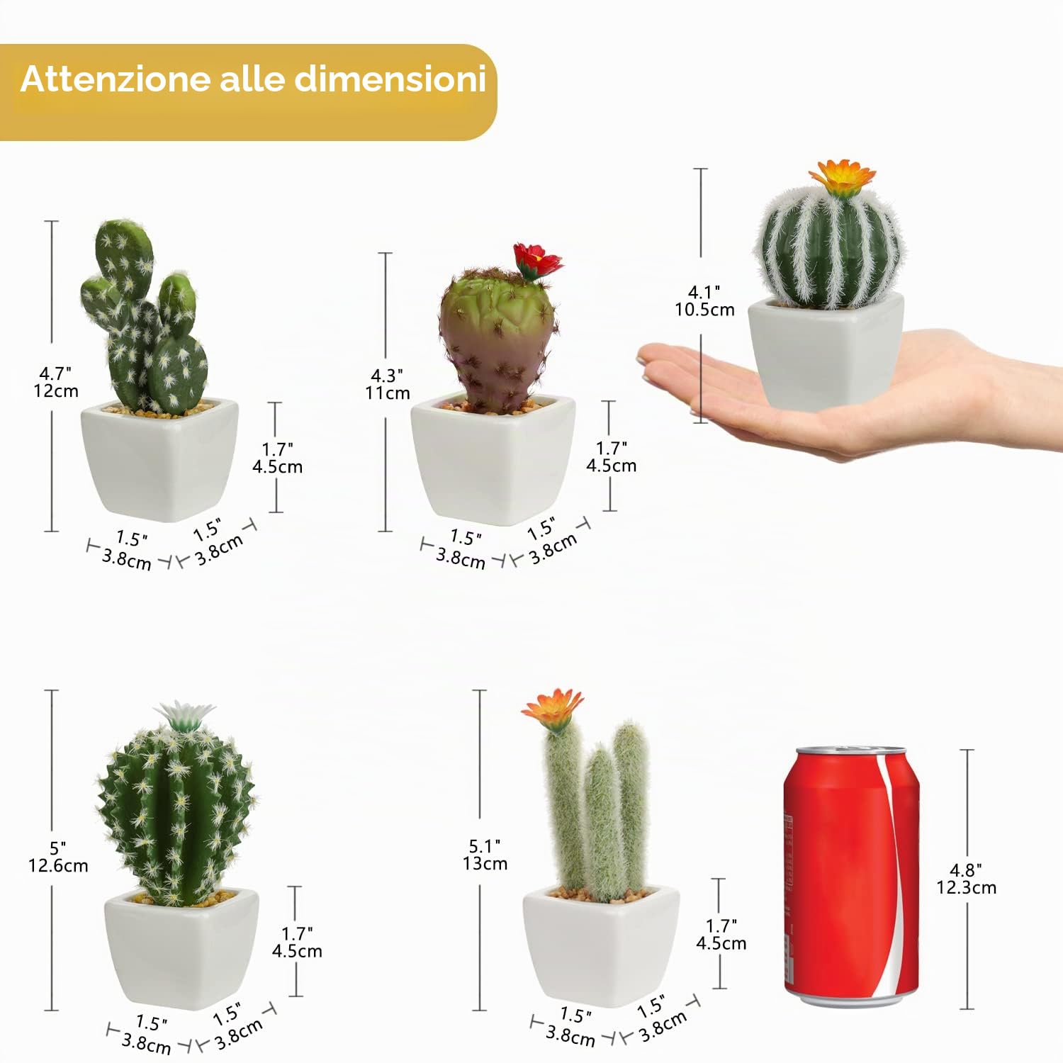 Set di 6 mini piante finte di cactus artificiali in vasi di ceramica bianca assortiti piante grasse artificiali decorative cactus finti per cucina, bagno, scrivania, libreria, decorazione per interni