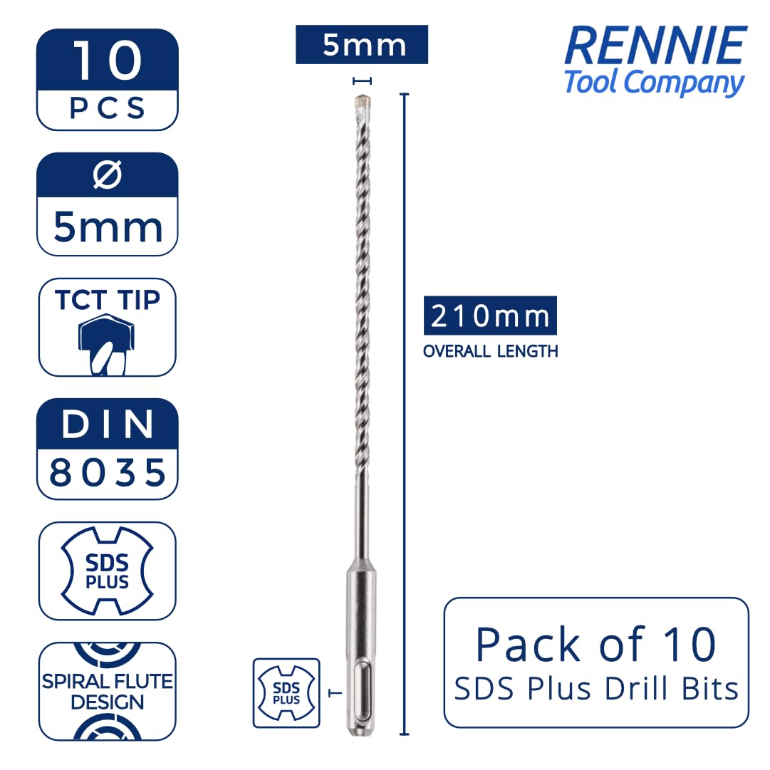 10 Pack Of, 5mm x 210mm Long SDS Plus Hammer Drill Bits - Image 2