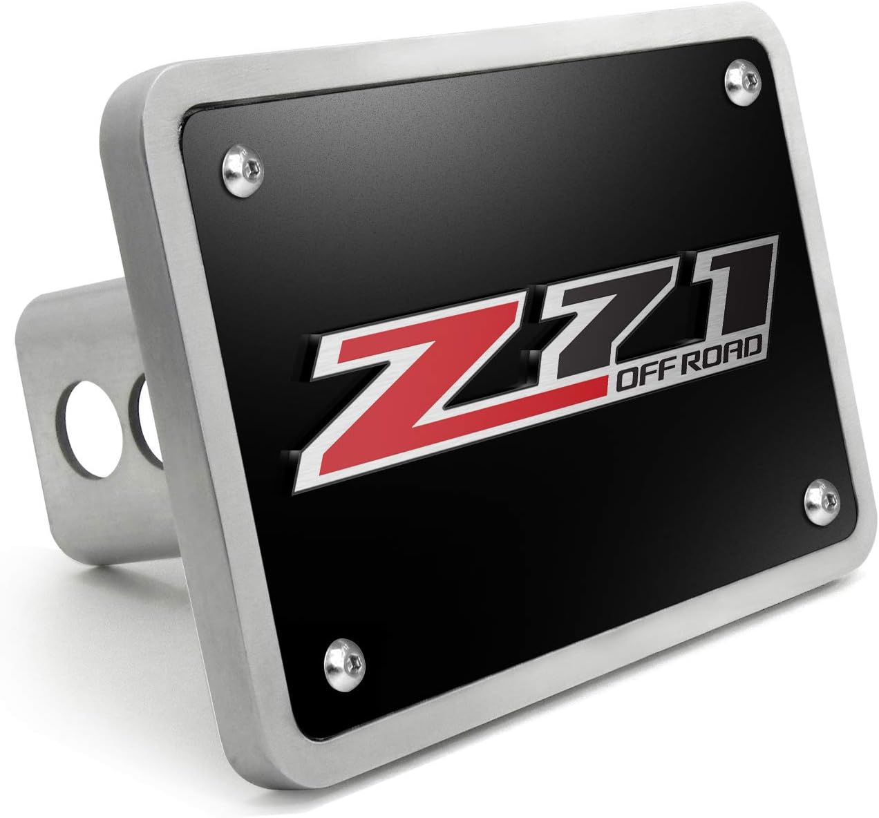 iPick Image Made for Chevrolet Z71 Off Road 3D Logo Black Billet Aluminum 2 inch Tow Hitch Cover