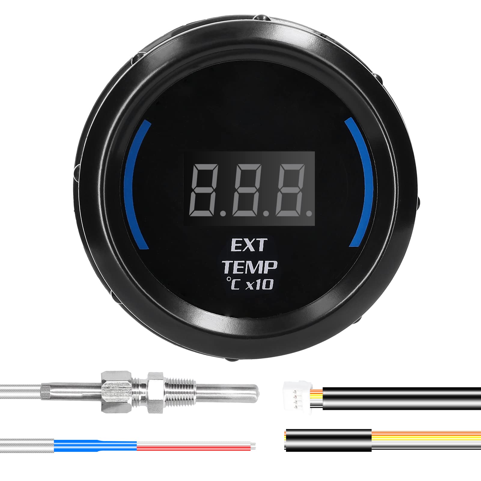 Shkalacar Indicador de temperatura de los gases de escape, 52 mm, medidor de temperatura exterior digital para coche, pantalla LED EGT (40-120) ℃ x 10 con función de alarma sensor para coche