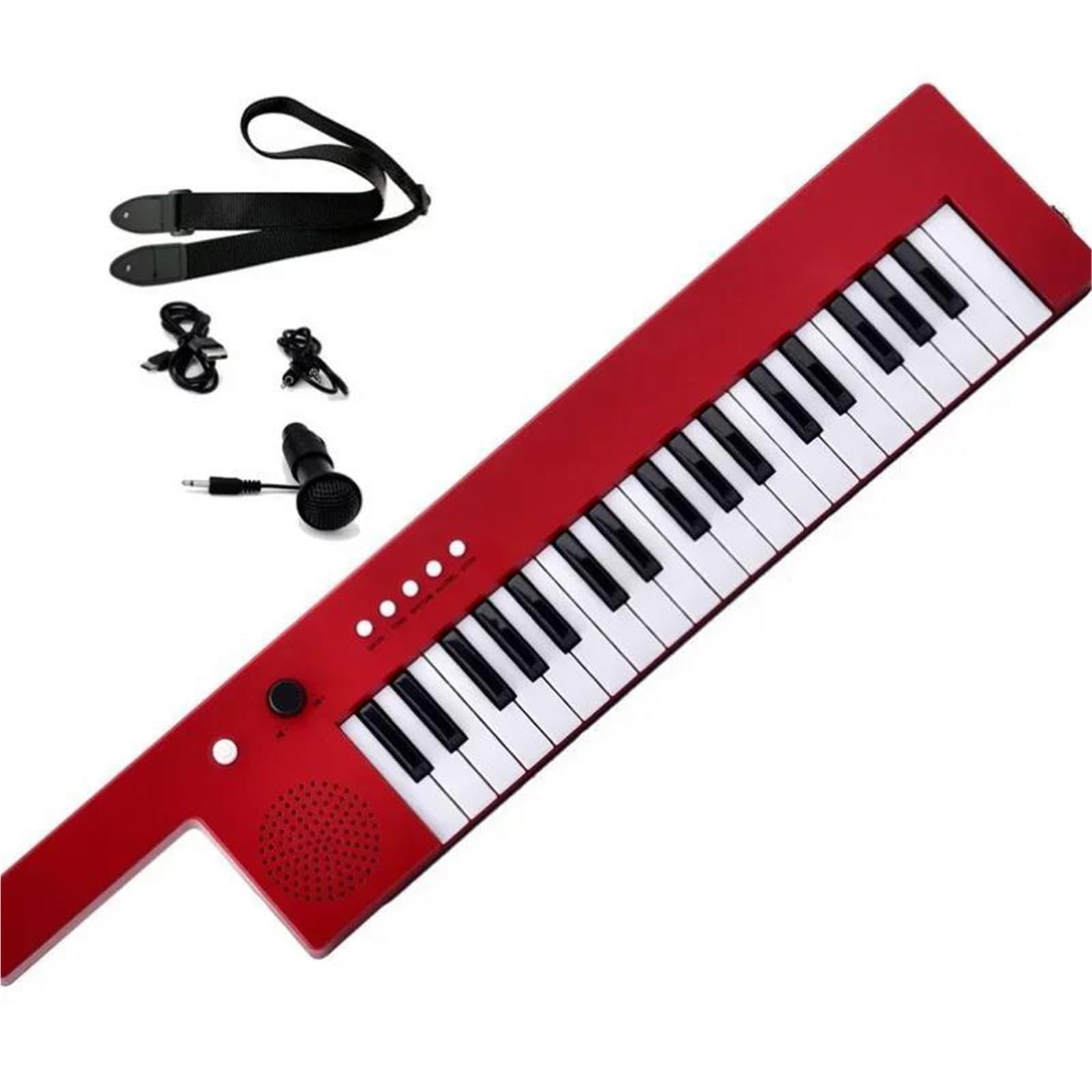 Órgano Electrónico De Guitarra Recargable De 37 Teclas Con Teclado Y Micrófono Con Correa Para El Hombro(Red)