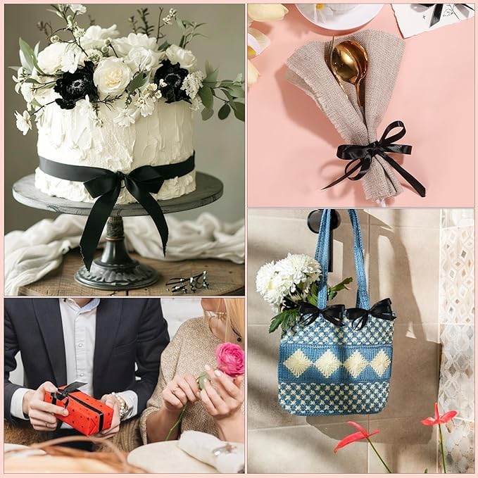 91m x 6mm Thin Black Ribbon Halloween Ribbon for Gift Wrapping 1/5 inch Slim Black Satin Ribbon for Halloween Present Cake Wrapping Wedding Hair Bow Bouquet Crafts Decorations - Image 4