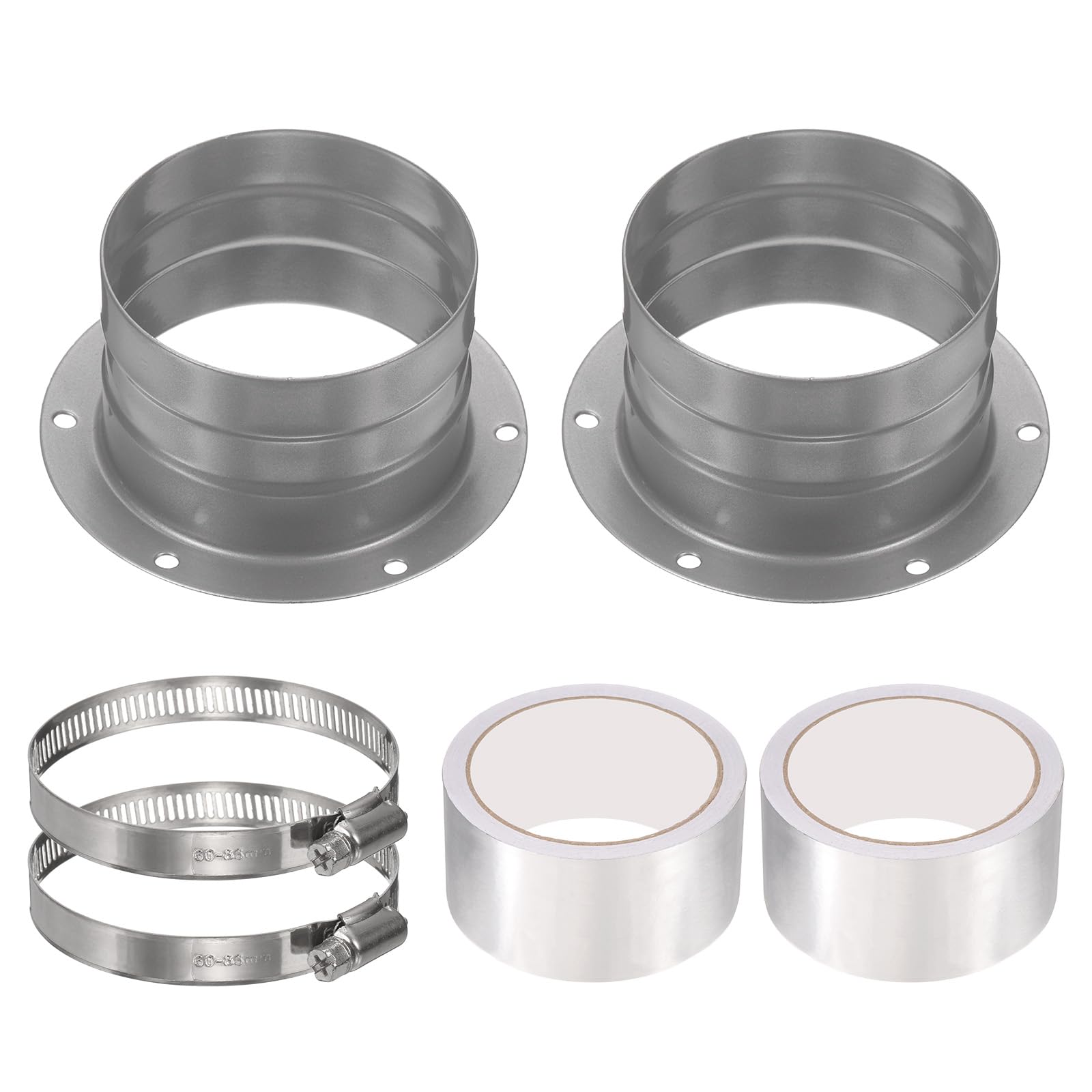 PATIKIL 3 Inch Duct Connector Flange, 2 Pack Galvanized Iron Straight Pipe Flange Dryer Vent Connector with Clamp for Air Heating Cooling Ventilation HVAC System, Silver