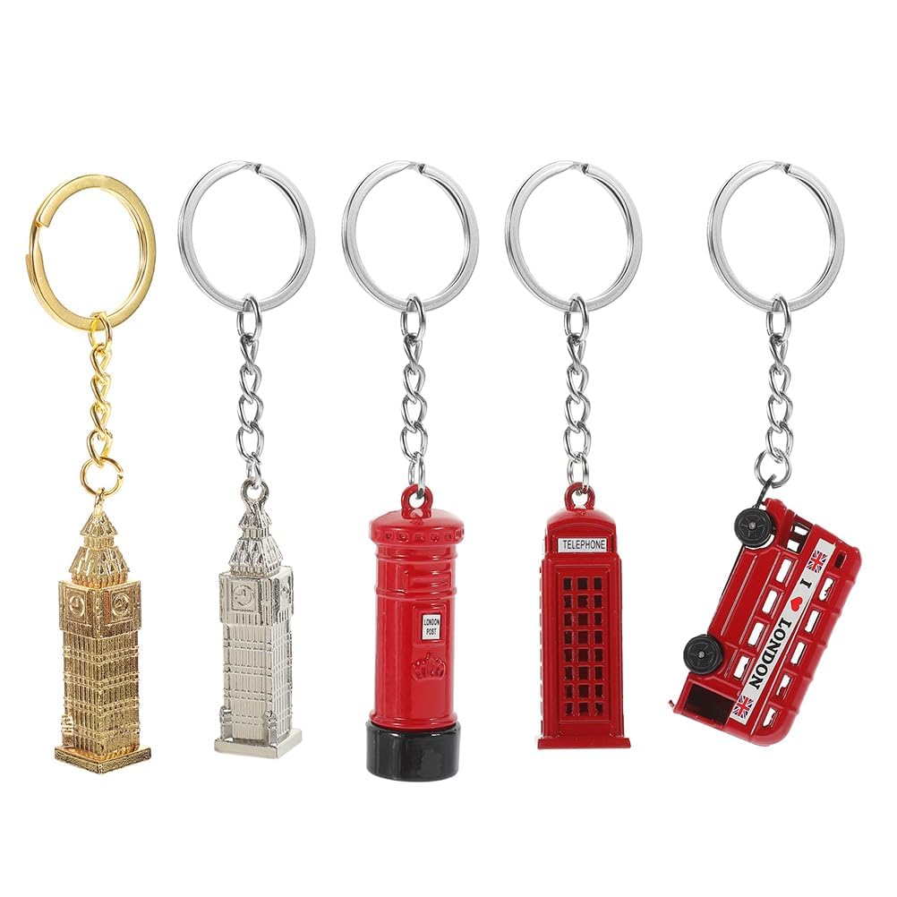 LUOZZYLUOZZY 5Pcs Alloy London Keychains British Element Key Chain Telephone Booth Mail Box Key Rings Souvenir Gifts for Bag Purse