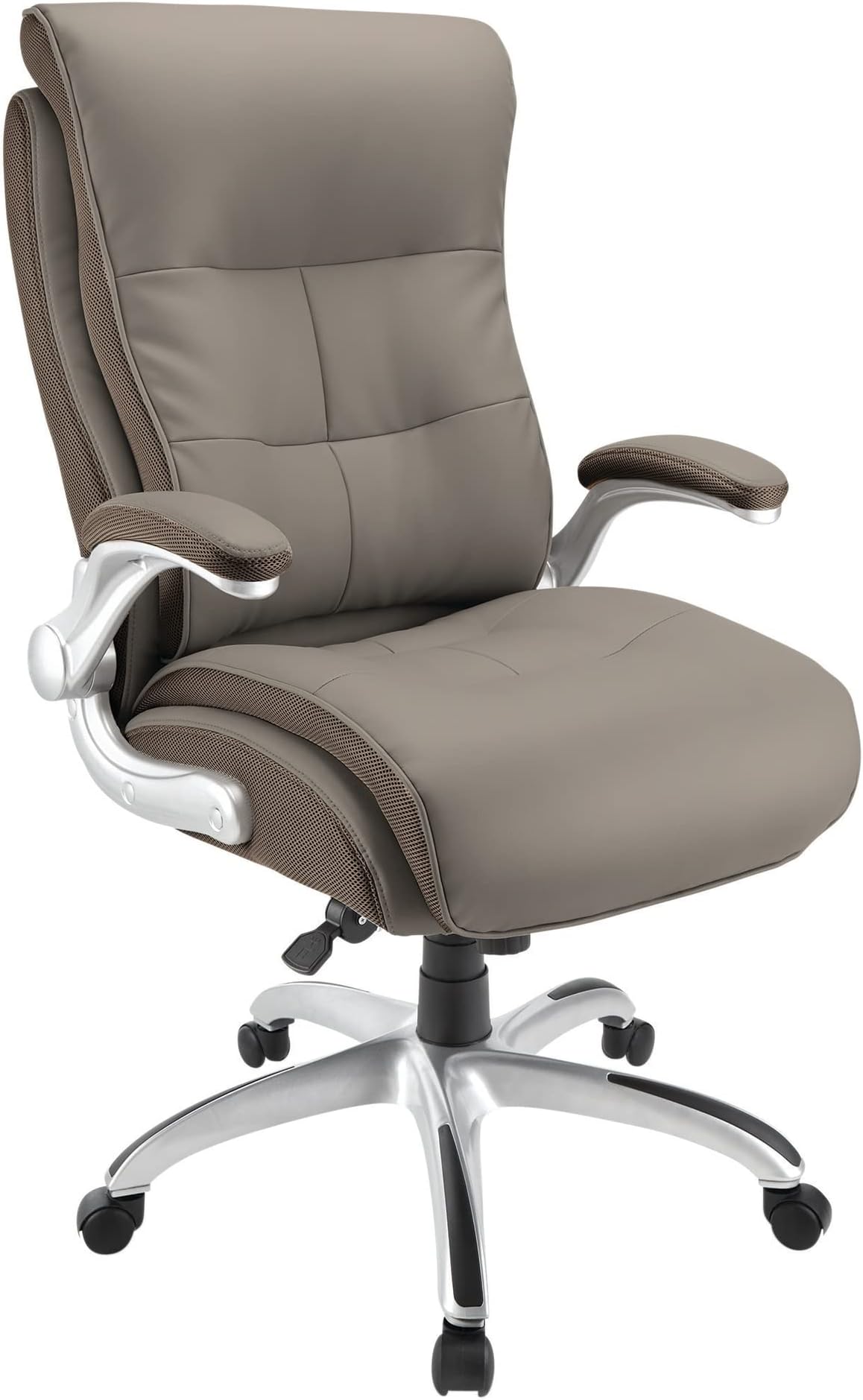 RealspaceAmpresso Big & Tall Bonded Leather High-Back Chair, Taupe/Silver