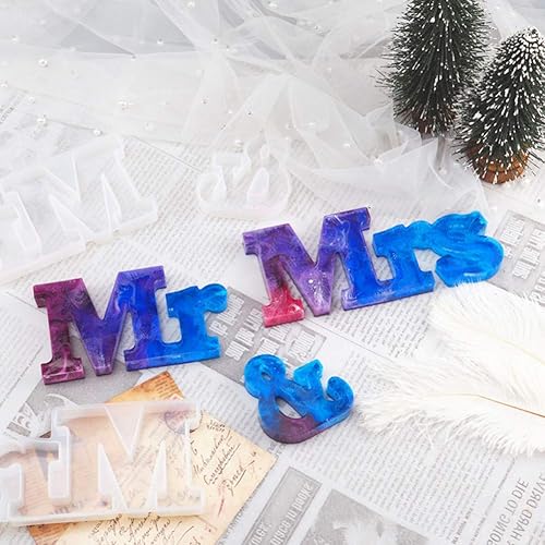 Miniatura 7 de HEALLILY Mr Mrs - Molde de resina de silicona para letrero de palabras de resina epoxi para proyectos de resina de bricolaje, decoración de mesa de