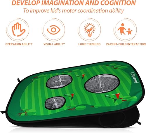 Miniatura 7 de Clispeed Red de astillado de golf plegable, red de práctica de golf para interiores y exteriores con 16 pelotas de entrenamiento, tapete de golpeo,