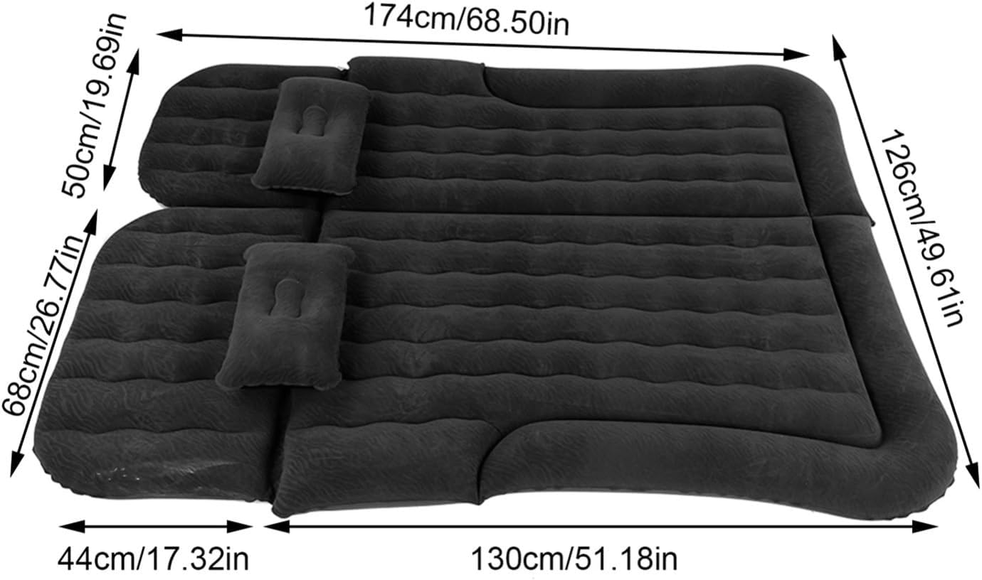 Car Air Bed 2‑in‑1 Multifunction Inflatable Travel Mattress PVC Flocking Soft Sleeping Rest Cushion Fit for Car SUVBlack Universal(Grey)
