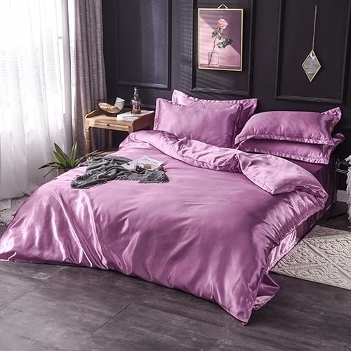 Vista 150 de Feelyou Juego de ropa de cama de satén similar a la seda, tamaño Queen, juego de funda de edredón sedosa rosa de lujo, funda de edredón suave, Multi