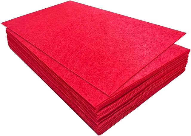 Sztywne arkusze filcu, 32 szt. filcu, 17,78 × 28,7 cm kolorowego filcu do rękodzieła i szycia, filcowy kwadrat do haftu, robótek ręcznych i festiwali (Czerwony)