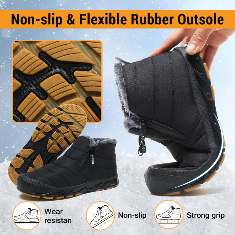 Hanani Mens Snow Boots Waterproof Winter Boots for Men Fur Lined Warm Ankle Boots Zipper Closure Slip on Outdoor Boot Comfortable Walking Shoes3