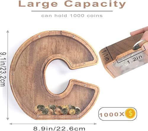 Miniatura 3 de Bancos grandes de monedas de letras de madera de 9.1 pulgadas, alfabeto inicial de madera personalizable con nombre personalizado, bonita alcancía