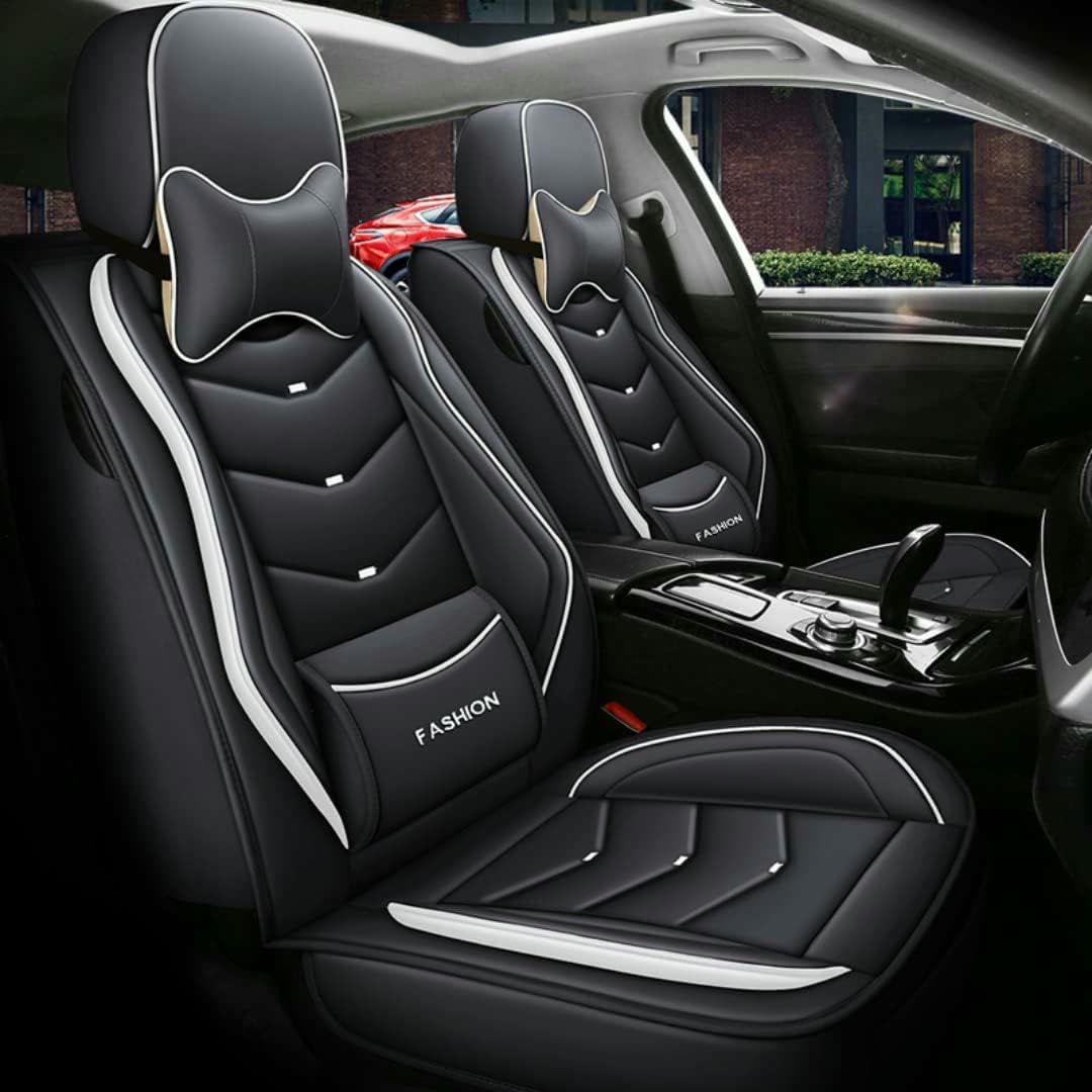 Sitzbezüge Auto Autositzbezüge Universal Set für SEAT Leon SC Cupra 300(5F)/Leon ST Cupra 300(5F)/Leon ST Ecomotive(5F) Auto Zubehör,Schwarz-Weiß-Luxus