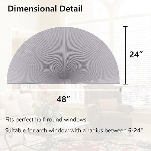 Miniatura 10 de SEEYE Persianas opacas para ventana de arco, persianas de tela plisada (radio 24 pulgadas), persianas semicirculares celulares inalámbricas sin