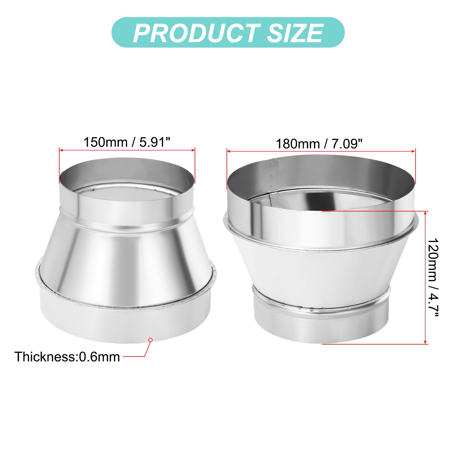 Dryer Vent Inch To Inch Round Duct Reducer, Galvanized Steel