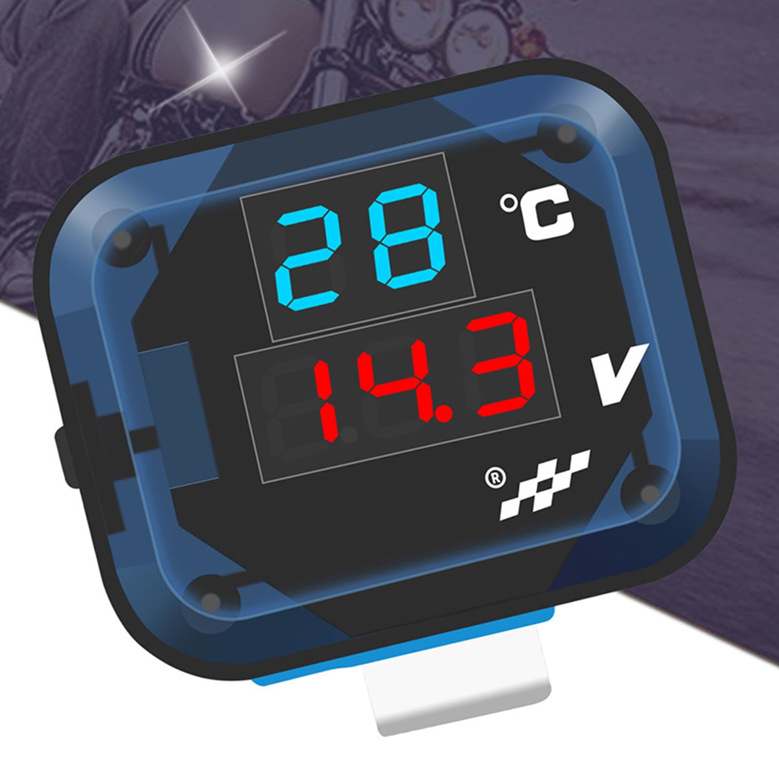 Voltmetro per moto con porta di ricarica USB, 12 V-24 V, misuratore di temperatura digitale per manubrio