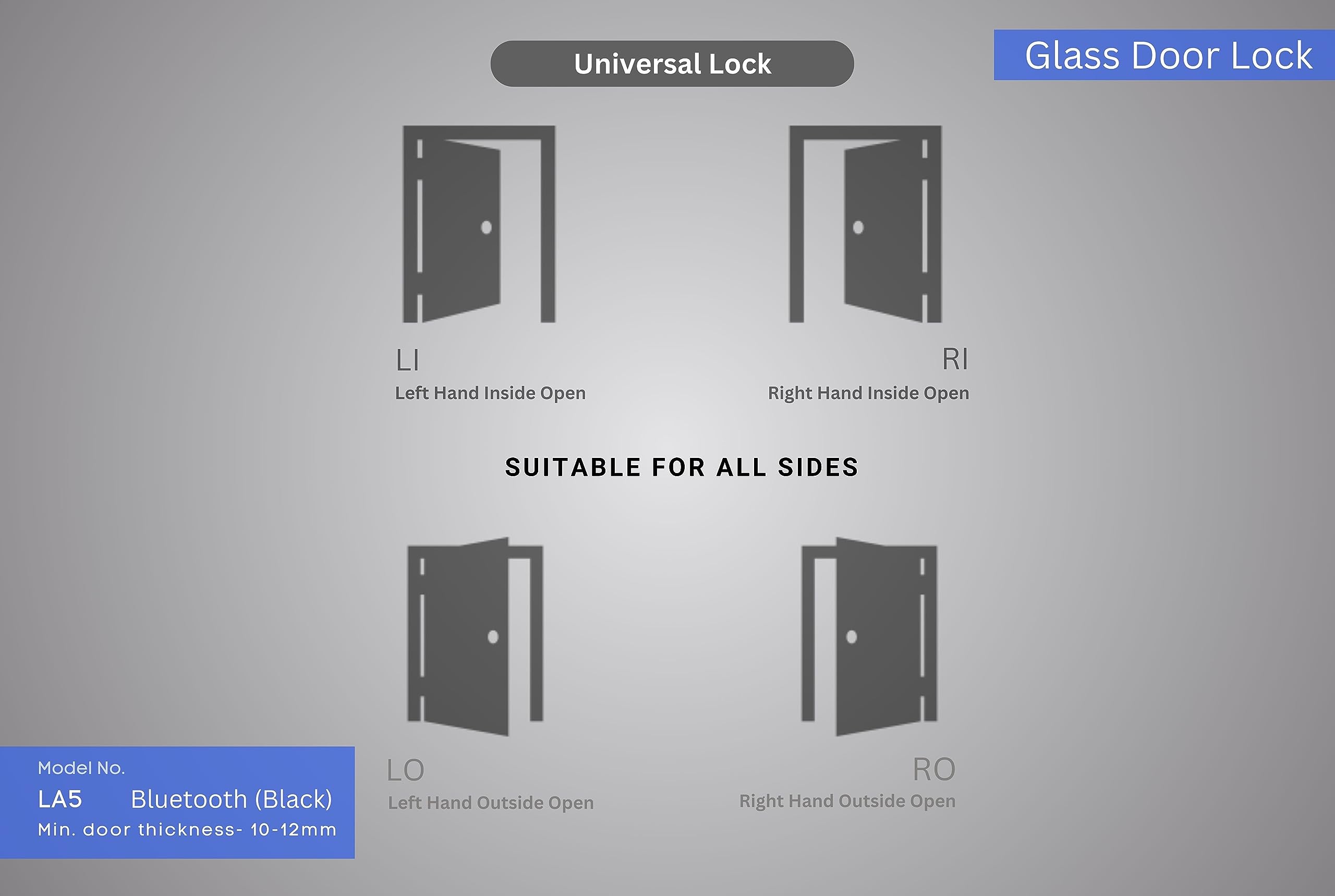 LAVNA Digital Smart Glass Door Lock | 6 Way Unlock | Fingerprint, Mobile App, Remote, RFID Card, OTP, PIN for 10-12 mm toughened Glass Doors only | Free Installation (LA5 Bluetooth)