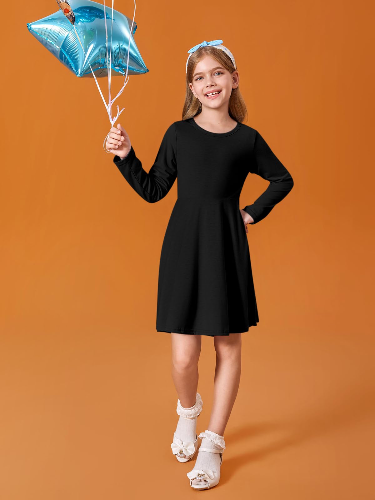 Haloumoning Girls Long Sleeve T-Shirt Dresses Kids Fall A-Line Twirly Skater Dresses 5-14 Years — view 2