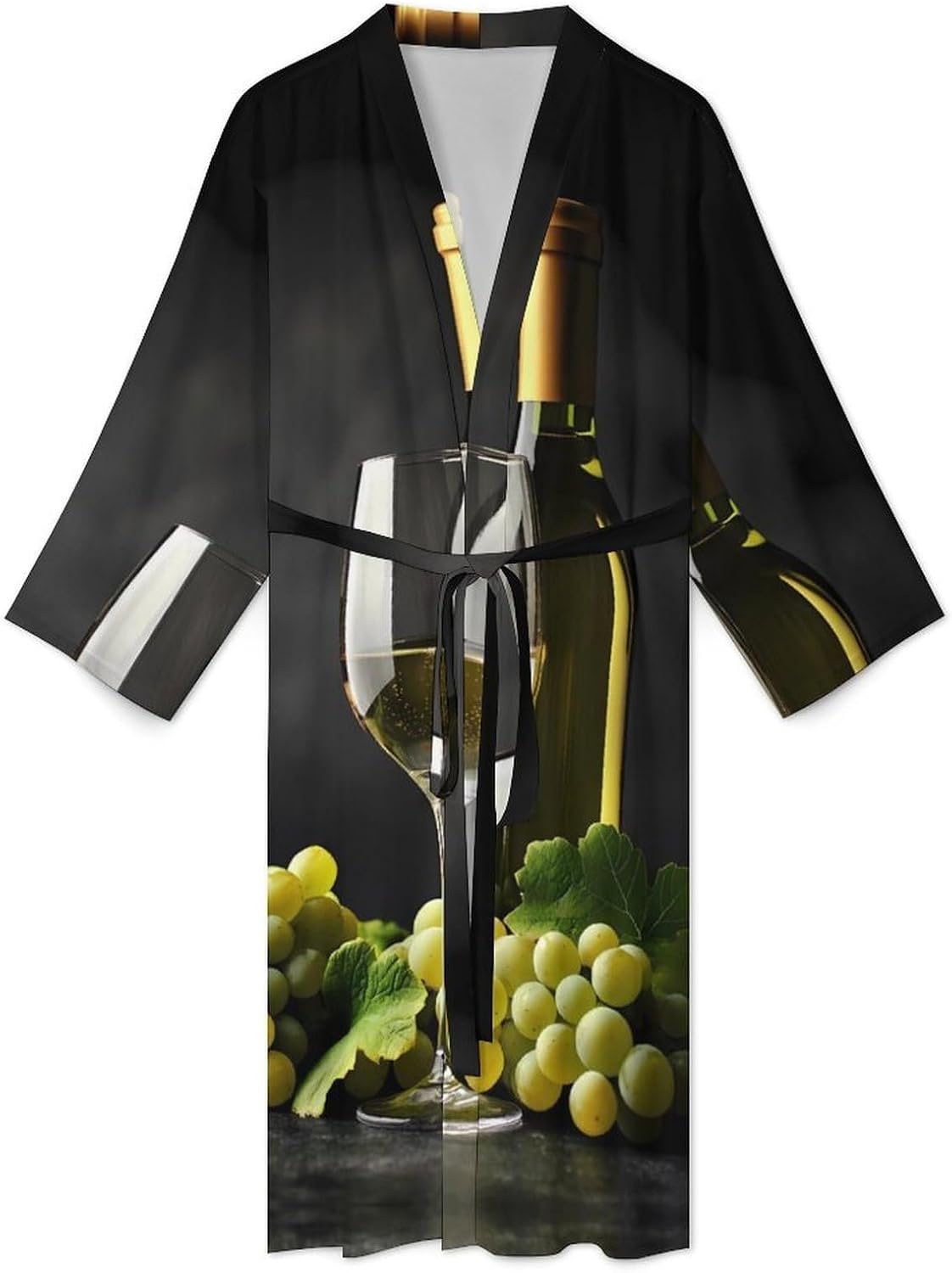 Wine Glass And Green Grape Mens Robe Long Bathrobe for Women Bath Robes Lightweight Soft Printed Sleepwear