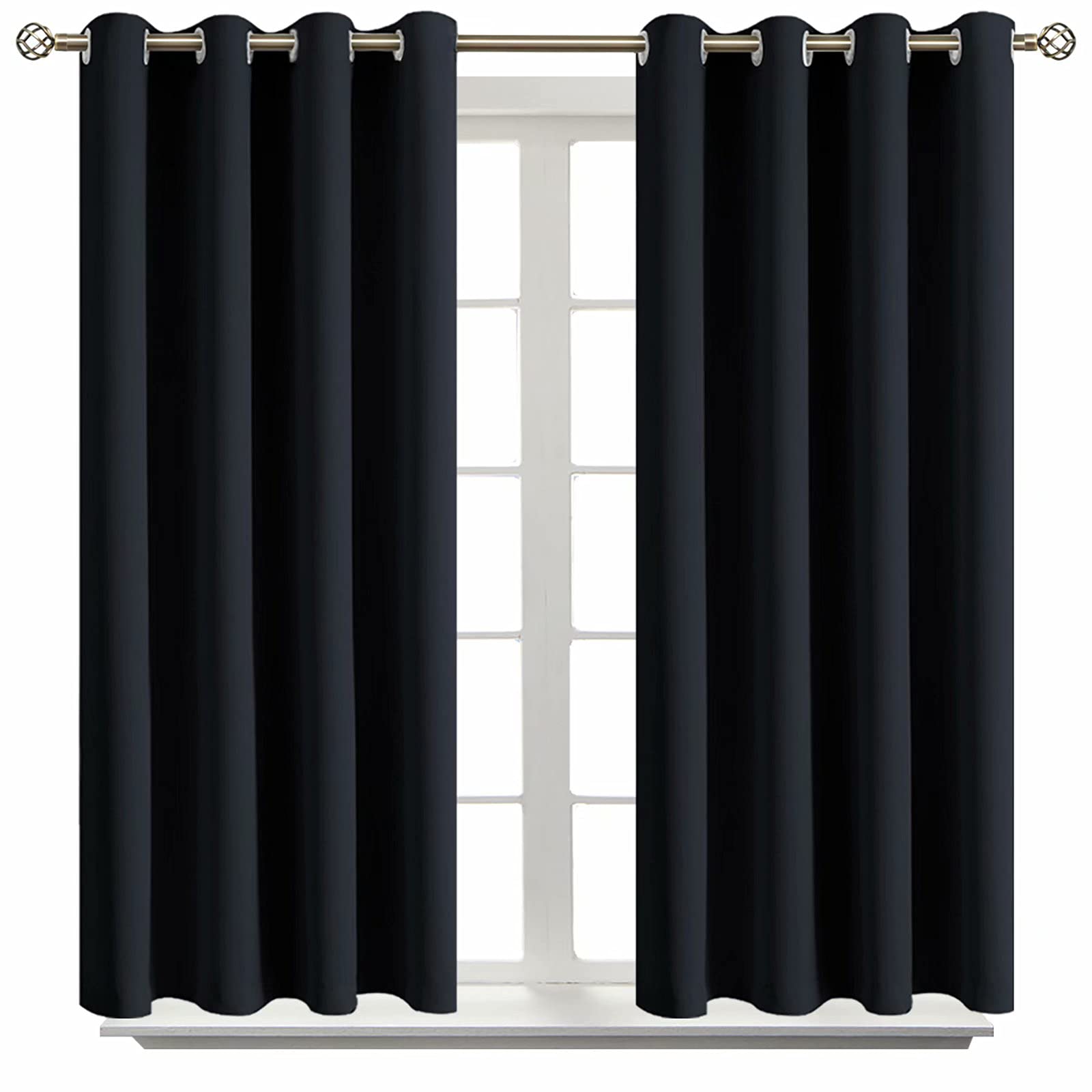 Photo 1 of BGment Blackout Curtains for Living Room - Grommet Thermal Insulated Room Darkening Curtains for Bedroom, Set of 2 Panels (52 x 45 Inch, Black)