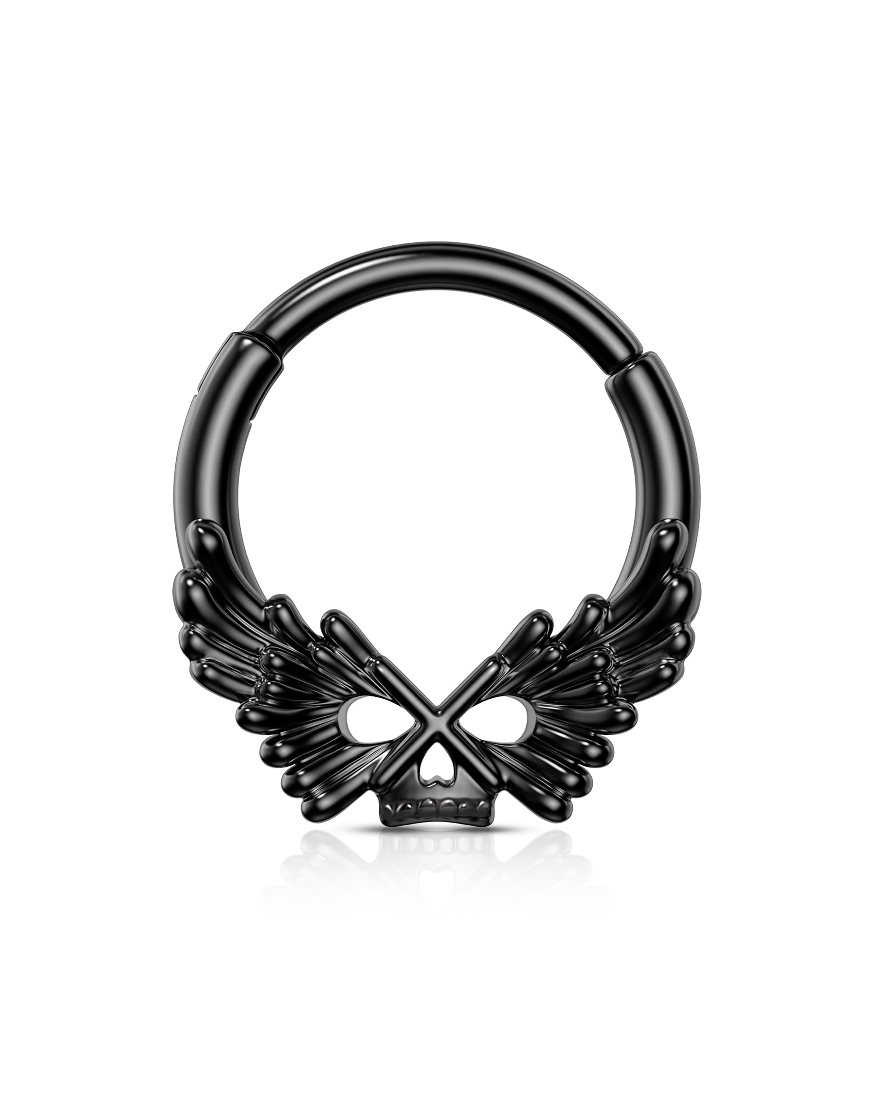 COCHARM16g Black Septum Rings Halloween Skull Wing Septum Jewelry Unique Vampire Helix Daith Earrings for Women Men Dainty 8mm 10mm Daith Piercing Jewelry