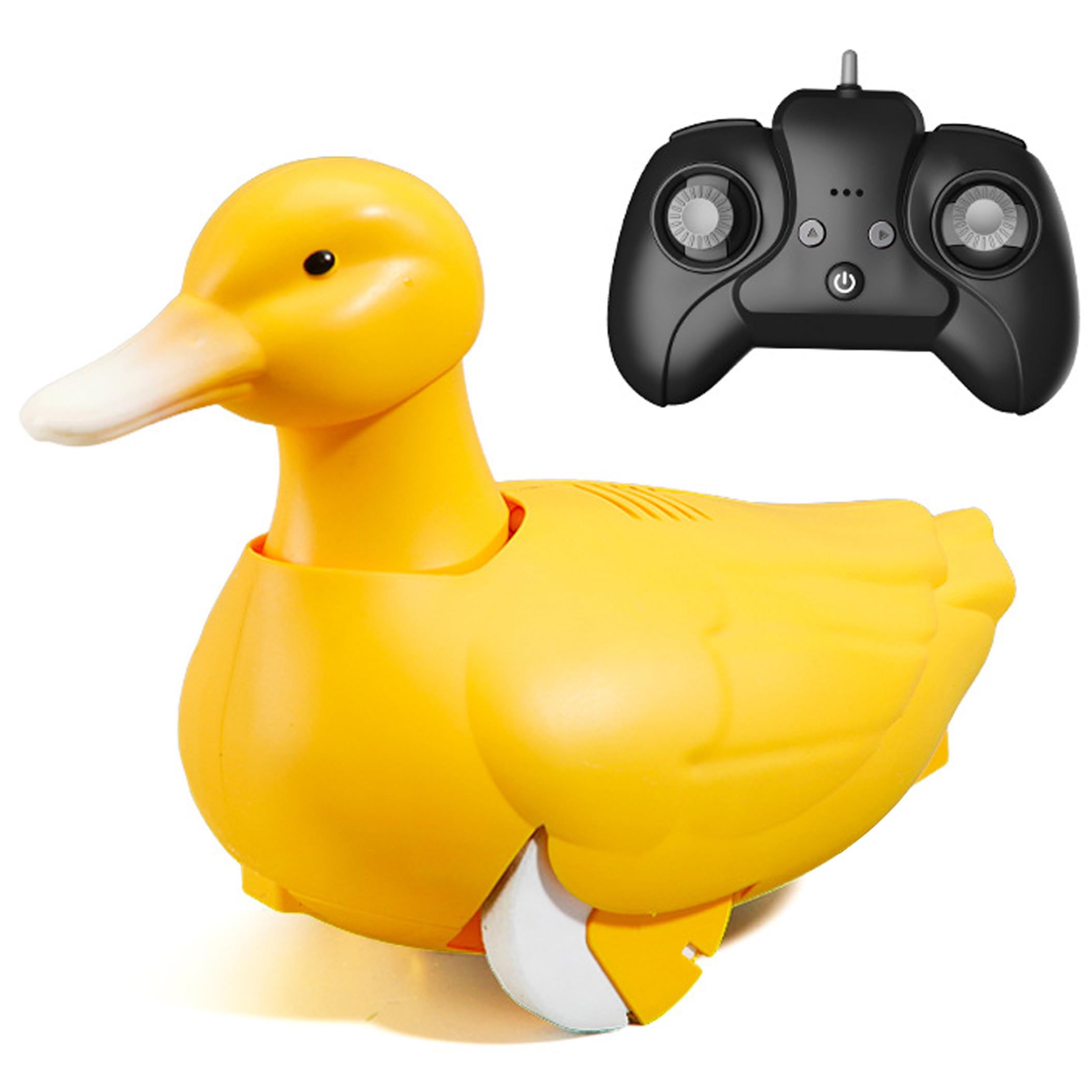 RC Duck Bath Toy, Amphibious Remote Control Duck with 2.4G Steering, 9x4x6in Yellow Boat Toy for Beach Pond Pool Tub, Yellow