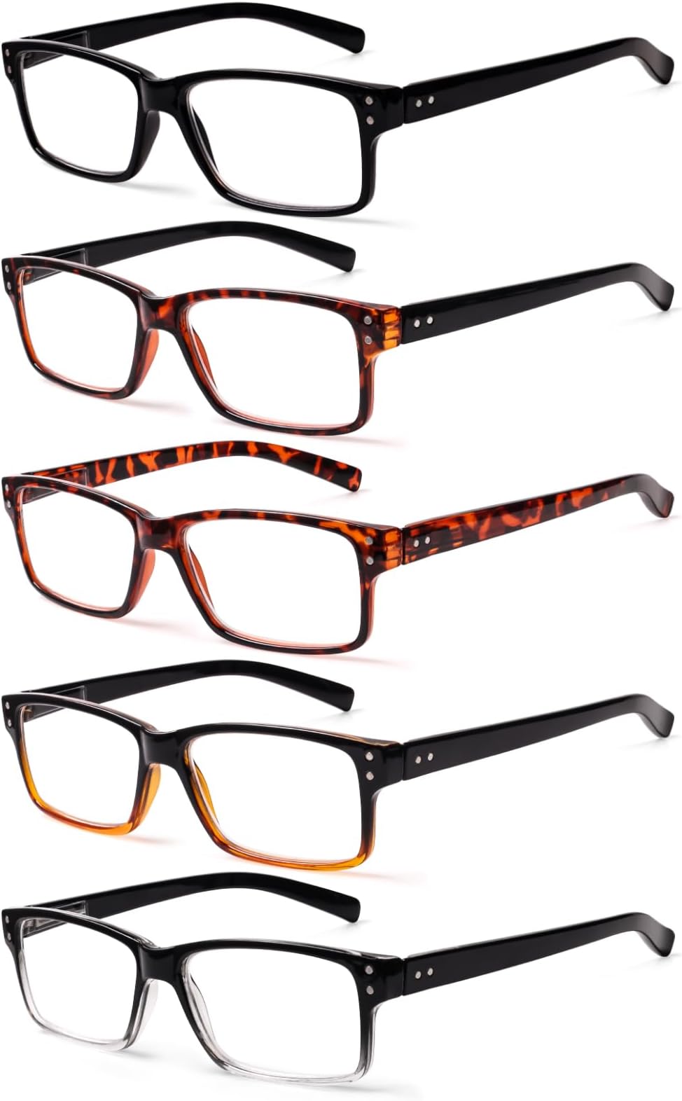 SIGVAN 5 Pack Reading Glasses Men Traditional Black Frames Readers for Men with Spring Loaded Hinges