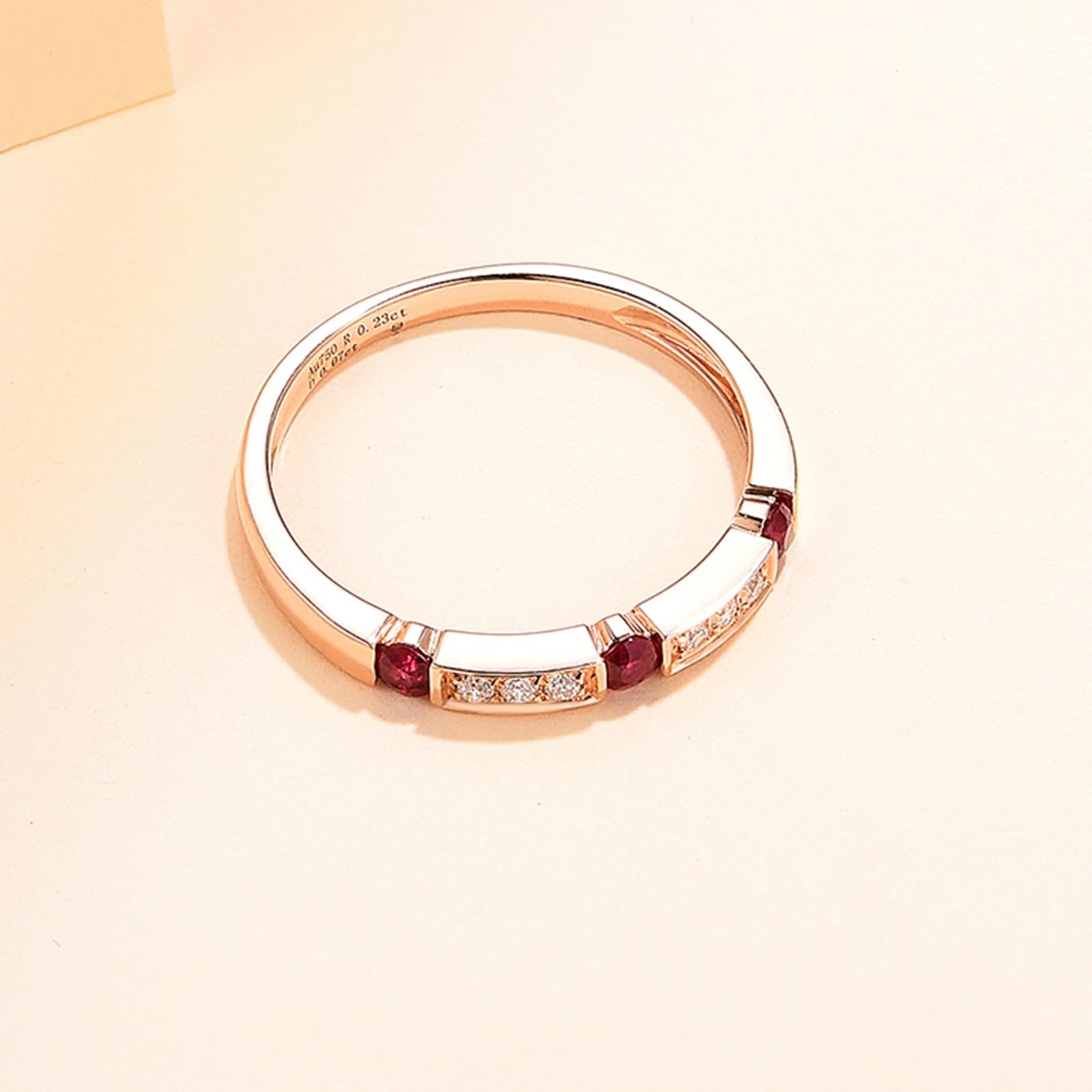 Anillo de oro rosa, anillo de compromiso, anillo de oro auténtico, con rubí, media eternidad, para mujer