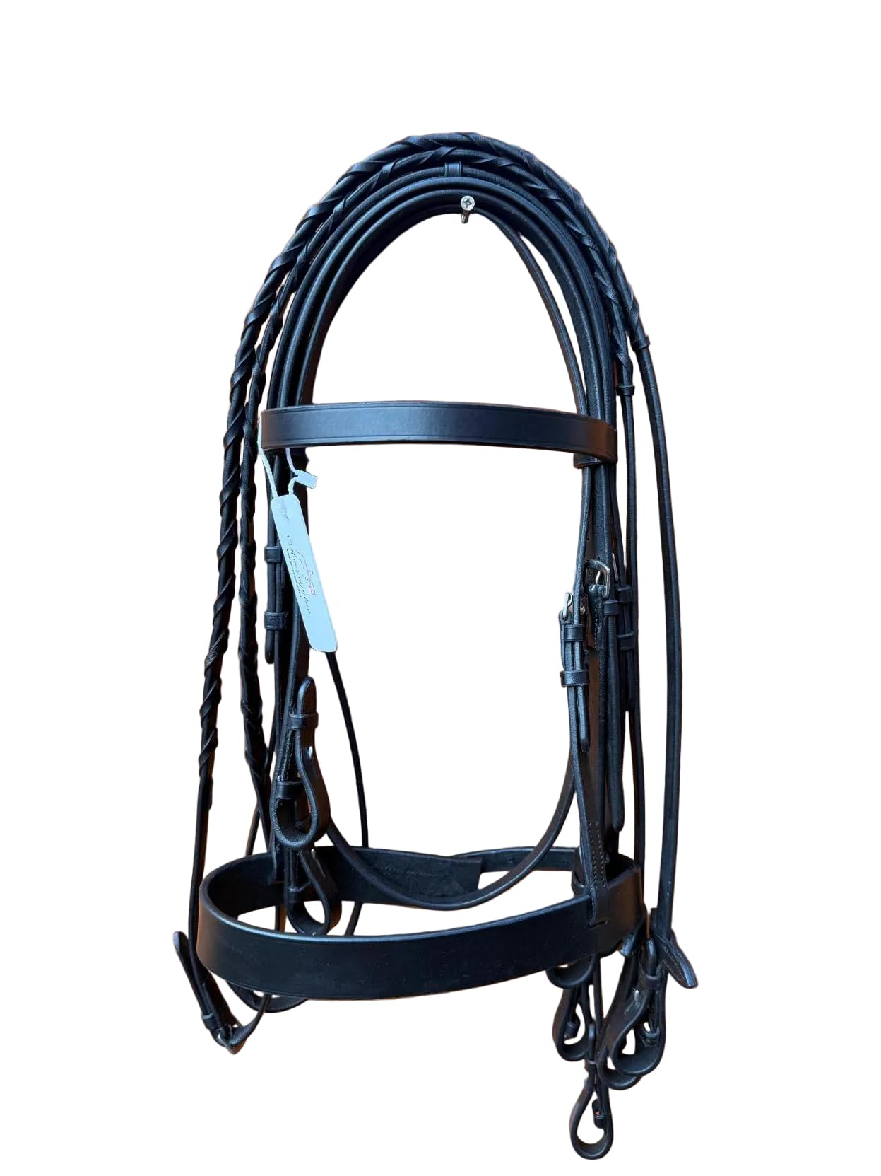 Leather English Hunter Show Bridle Wide 3/4 Inch Cheek 1.5 Inch Noseband With Double Reins Black (Pony)