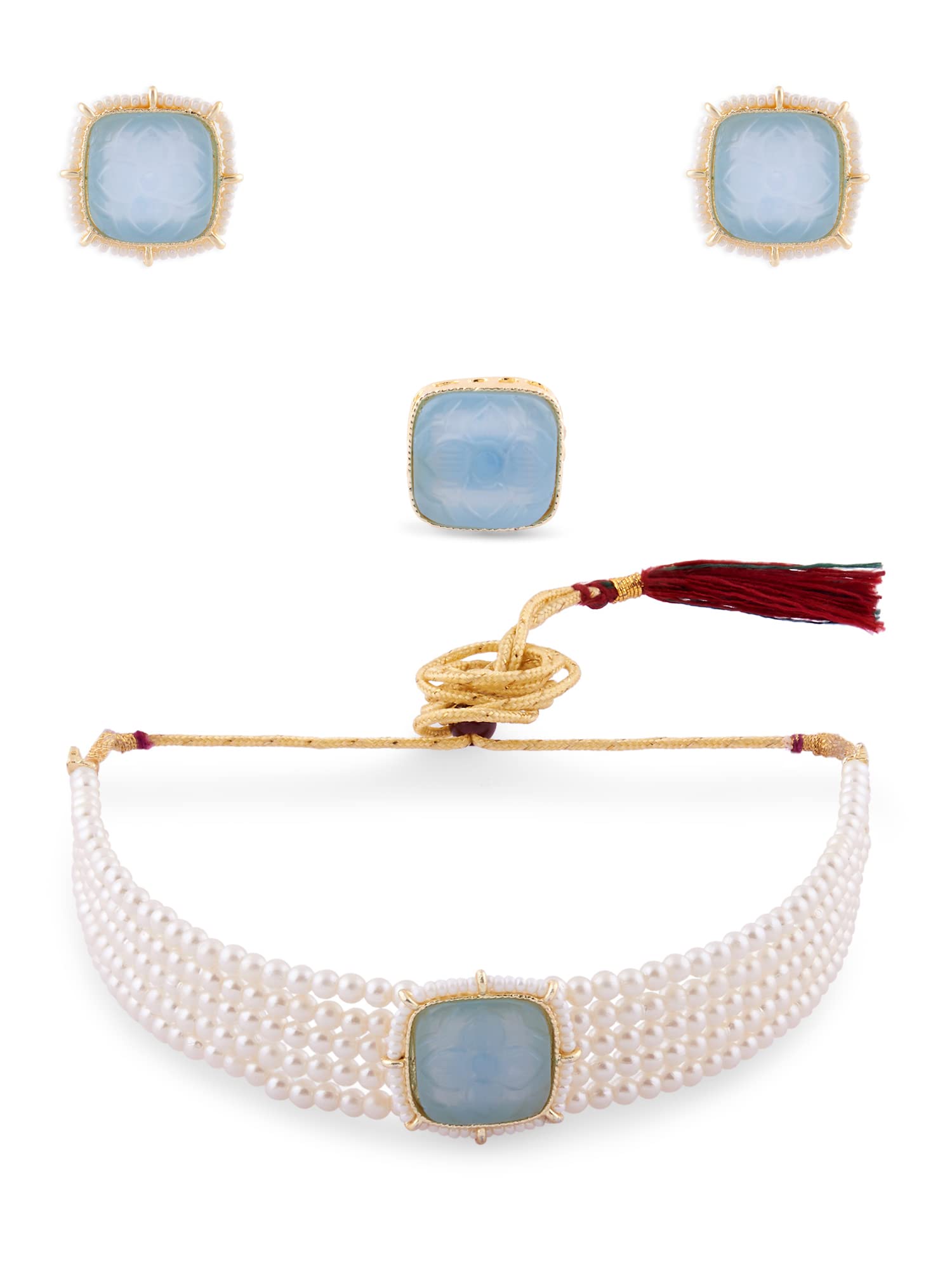 ZAVERI PEARLS Grey Stones Multistrand Pearls Choker Necklace Earring & Ring Set For Women-ZPFK14819 (B0BFRGRWXH) Amazon Price History, Amazon Price Tracker