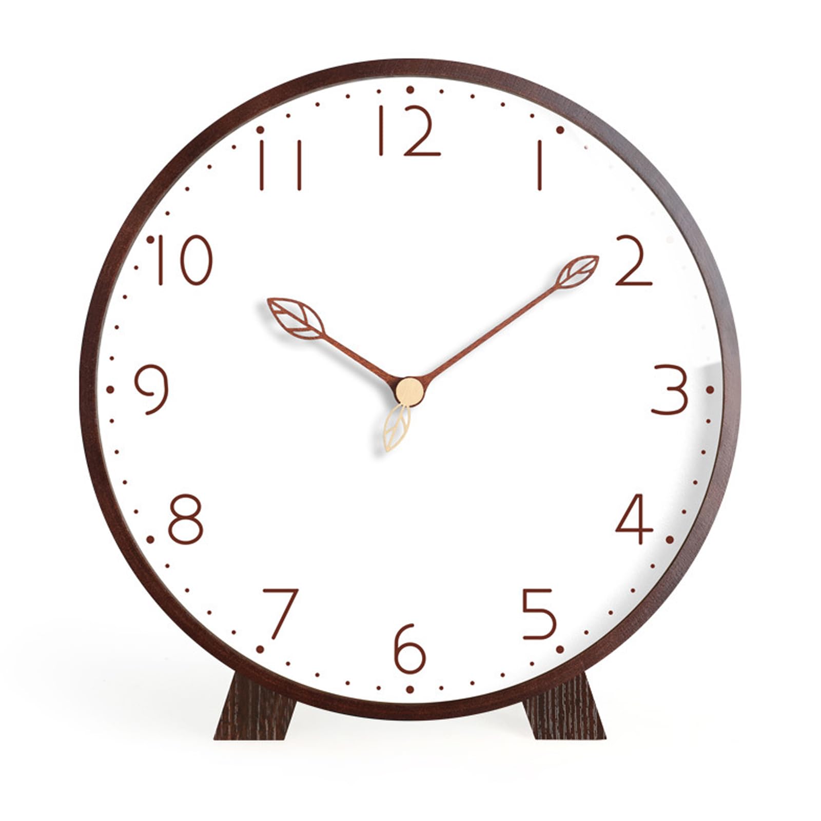 Maxspace Table Clock,Silent Non-Ticking Wooden Desktop Clock,Battery Operated Decorative Desk Clock for Living Room Office Bedroom Decor (Walnut+White)