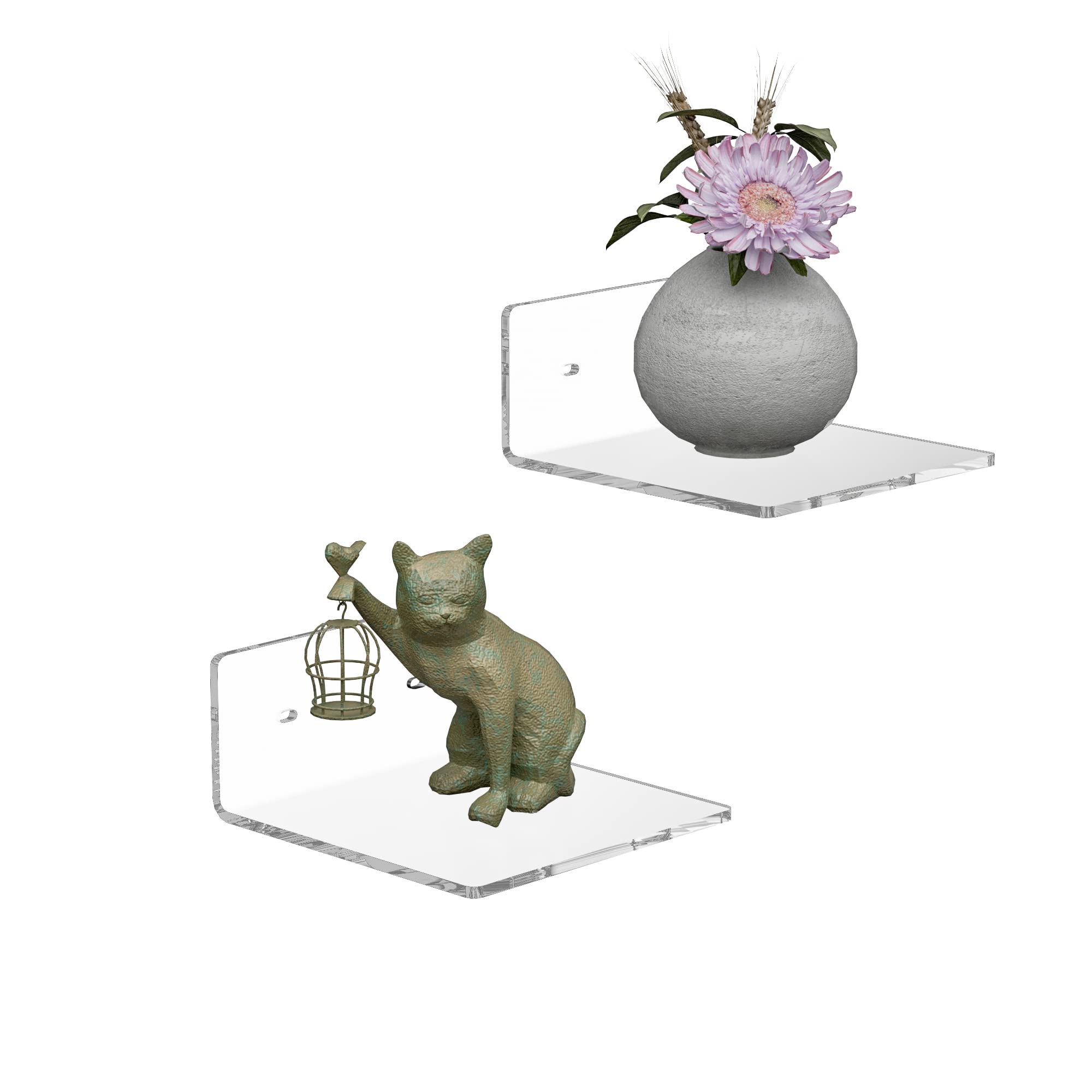 Sezanrpt 6 Inches Acrylic Small Wall Shelves 2 Pack, Floating Shelf for Wall Mounting, Acrylic Display Ledges for Funko Pop Figures, Home Décor, Living Room, Gaming Room, Plants(6 inch, Clear)