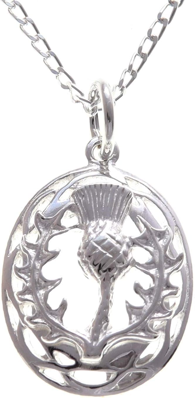 Alexander Castle 925 Sterling Silver Scottish Thistle Necklace - 20mm x 15mm Pendant with 18" Silver Chain & Jewelry Gift Box - Scottish Gifts for Women