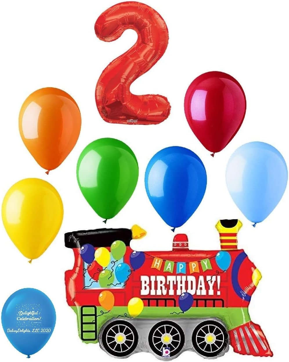 #2 Train Chugga Chugga Choo Choo Two Two 8 Piece Happy 2nd Birthday Mylar and Latex Balloons Set