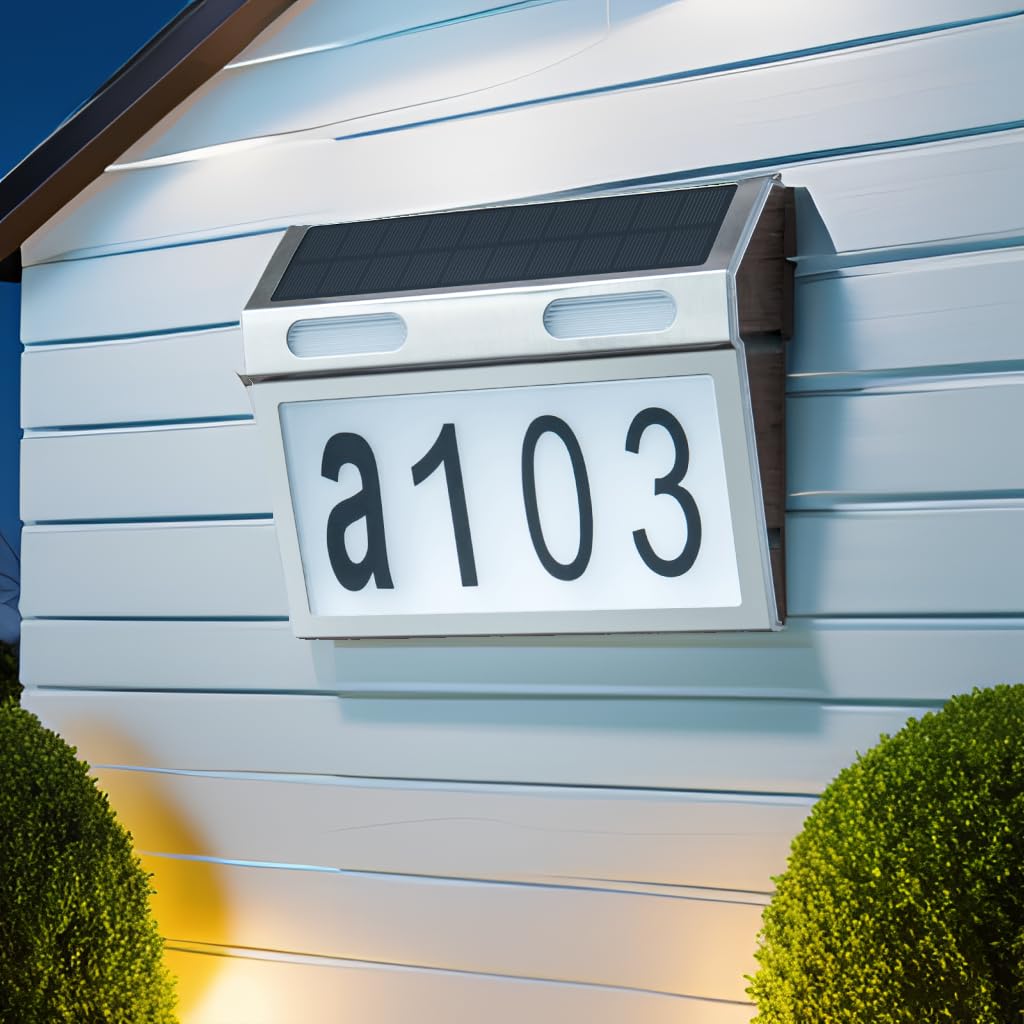 Solar House Numbers for Outside, Metal Waterproof Solar Address Sign Plaque Lights Outdoor LED Illuminated for Outside House Yard Street