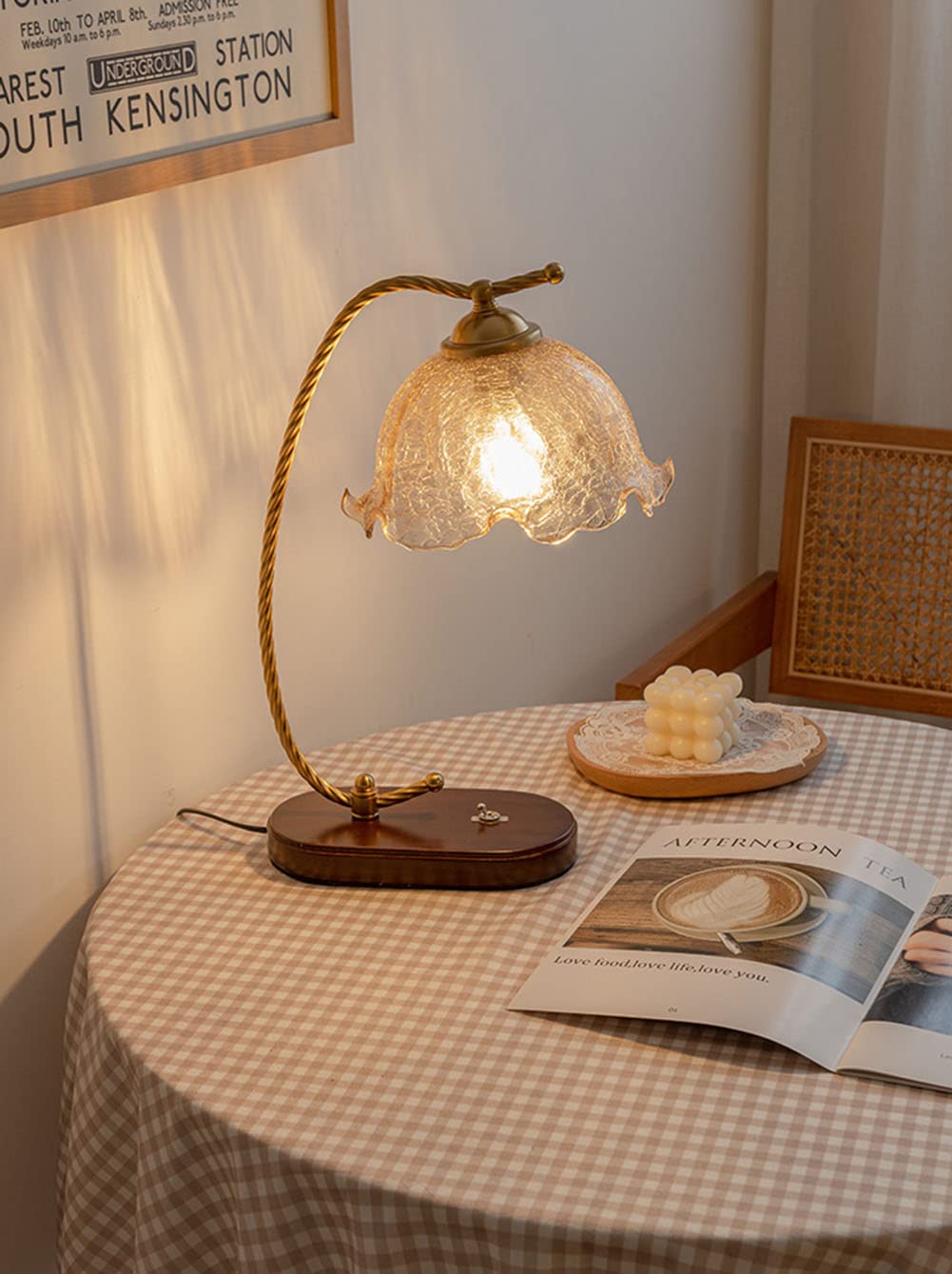 Weinlese Massivholz Schreibtischlampe Glas Tischlampe Kleines Mädchen Schlafzimmer Lampe für Nachttisch Wohnzimmer Studie Kinderzimmer Student Dorm Nachttischlampe