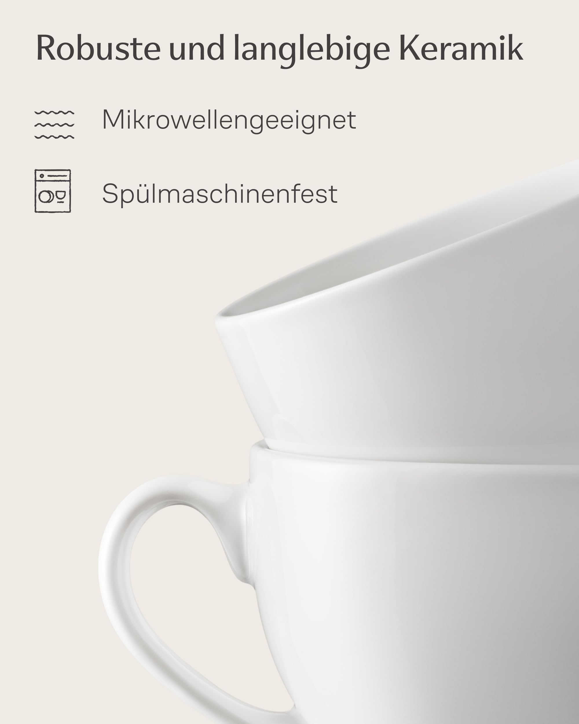 Cosumy Cappuccino Tassen Set 6er mit Untertassen – Kaffeetassen Keramik Weiß – Hält Lange Warm – Spülmaschinenfest – Kaffee Tassen Sets & Kaffeetasse Modern – Kaffeeservice Geschenkidee -180ml