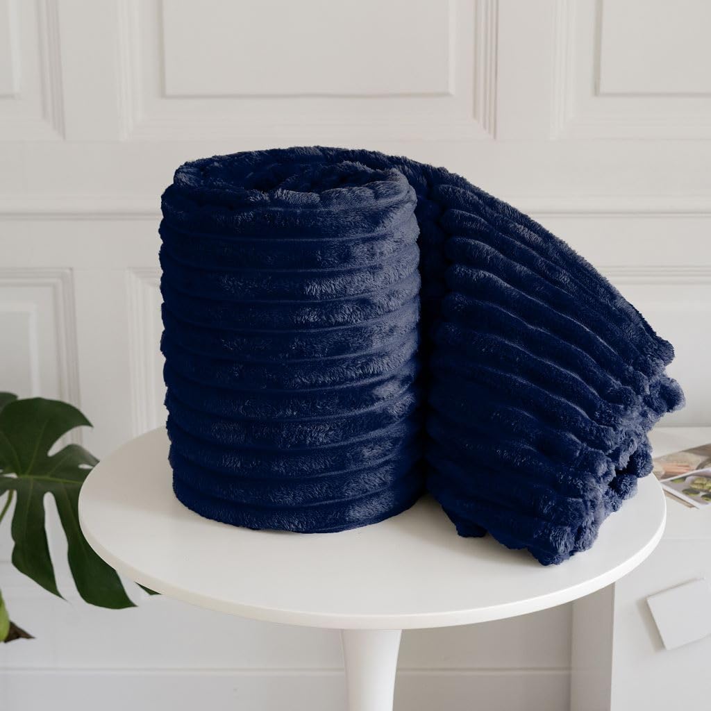 LIZZIE JACOBS New Chunky Cord Teddy Sherpa Fleece Throws Super Soft Warm Cosy Luxurious Sofa Settee Bed Throws Blankets For Kids and Adults (Navy, King - 200x240cm)