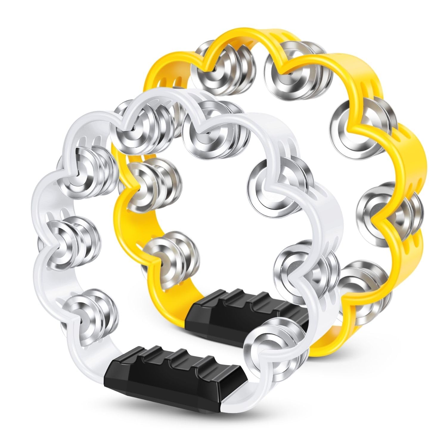 Flexzion Flower Tambourine, 8 Inch Handheld Percussion Instrument w/Metal Jingles & Ergonomic Grip