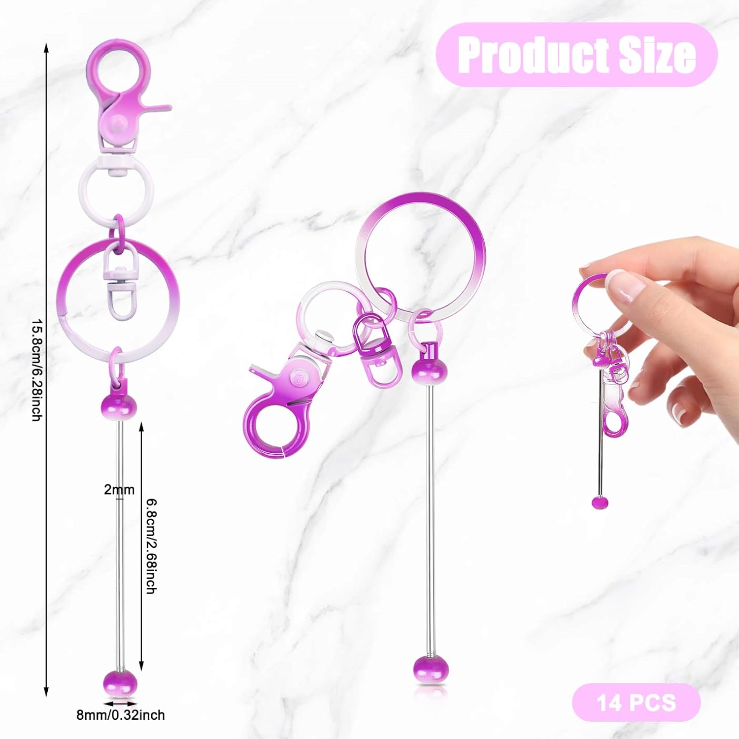 14 PCS Beadable Keychain Bars Blank Bead Keychains Metal Creative Beaded Keychain Bar for Making Purse Keychains Pendant Crafts DIY Jewelry Gift, Purple and Black Gradient Color - Image 2