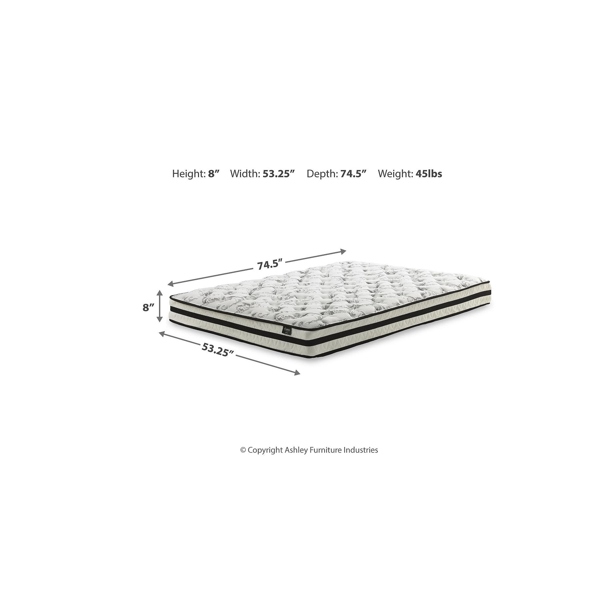 Signature Design by Ashley Full Size Chime 8 Inch Medium Firm Innerspring Mattress with Pressure Relief Quilt Foam, Fiberglass Free, Mattress In A Box