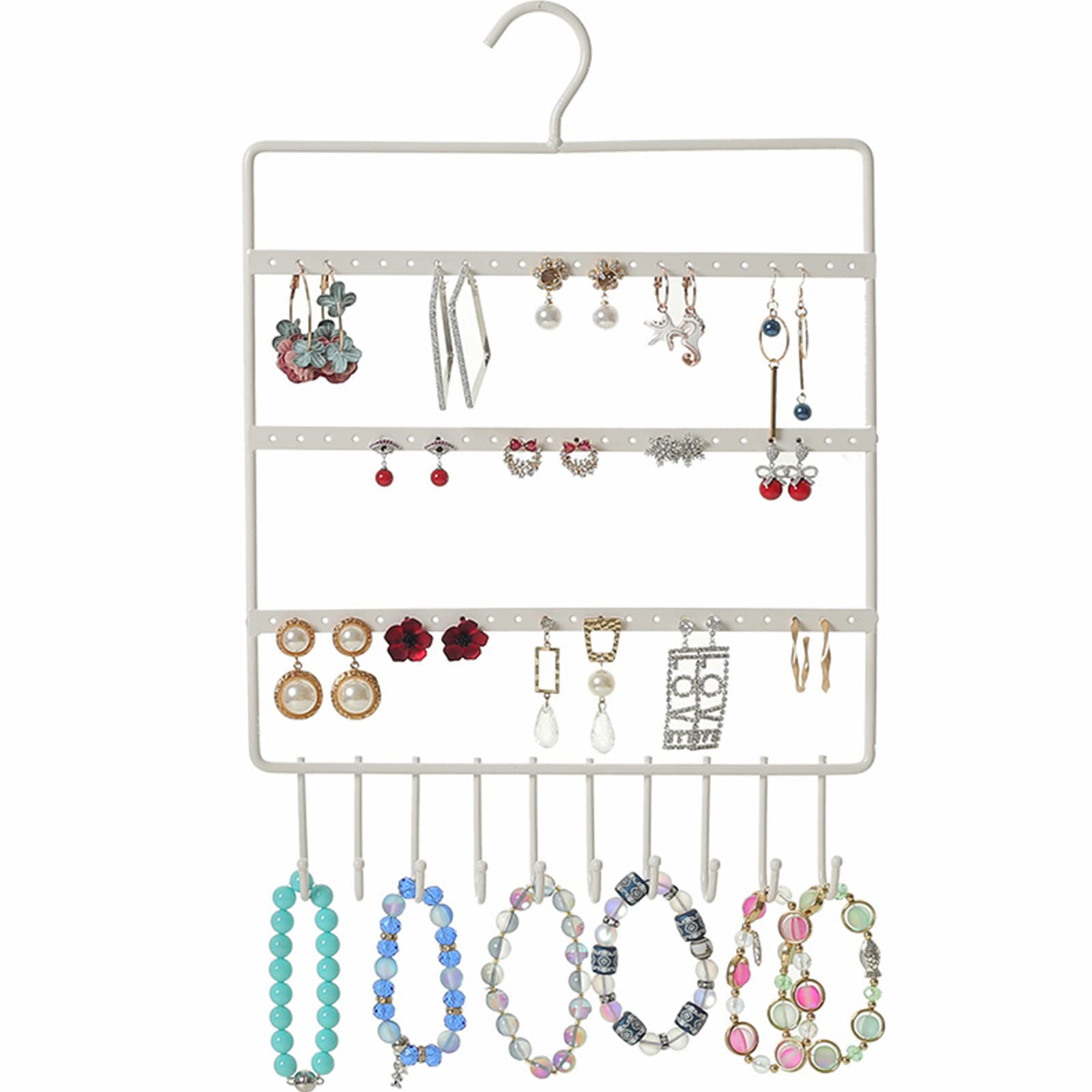 Wand Schmuckregal Aufhängen von Ohrringen, Eisen geschmiedet, mit 10 Haken, Schmuck Organizer zur Präsentation von Armbändern, Halsketten, Ringen, Wand und Tür Hänge Organizer, schwarz weißer