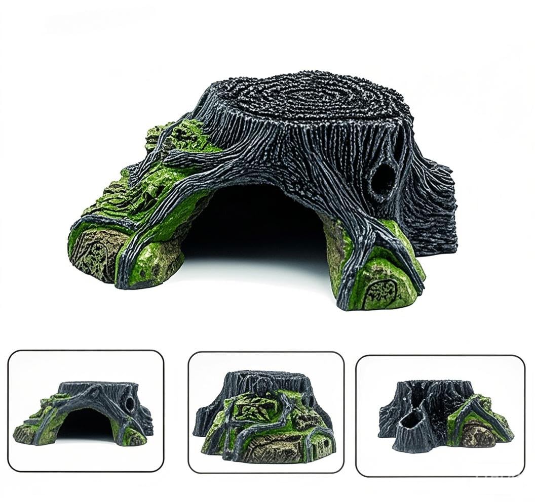 Rettile Nascondere Grotta Tartaruga Piattaforma Pesce Gamberetti Nascondi Acquario Rettile Terrario Nascondere Decorazione per Lucertole Tartarughe Pesci. (C)
