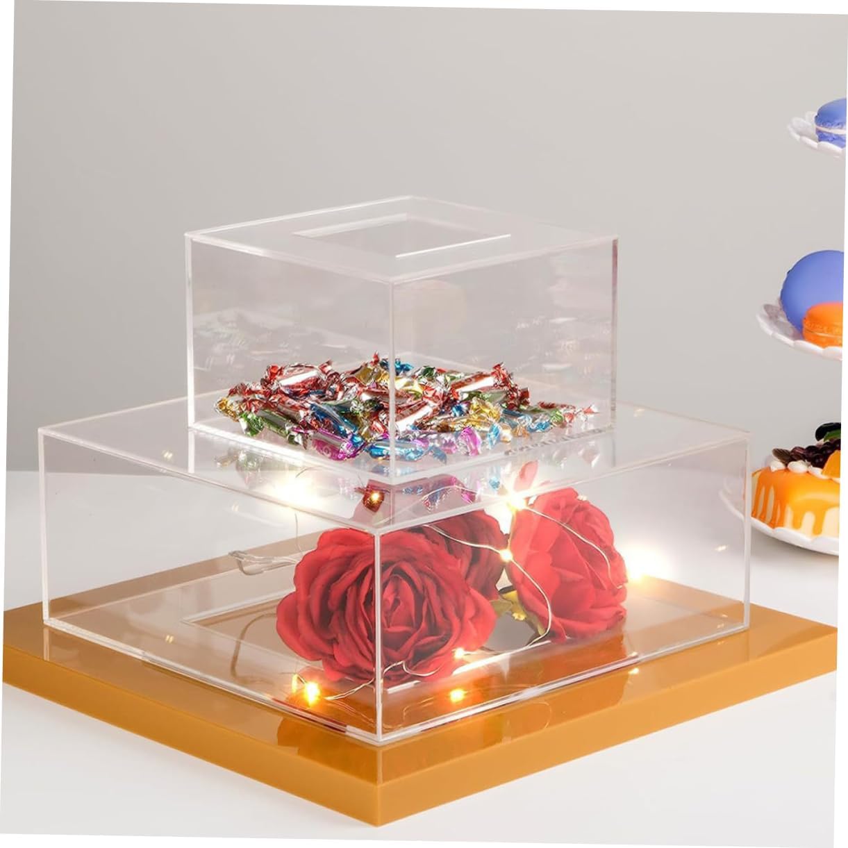 Mikinona 2pcs Acrylic Cake Stand Transparent Fillable Riser for Parties Sturdy and Lightweight Design for Displaying Cakes and Desserts and Presentable