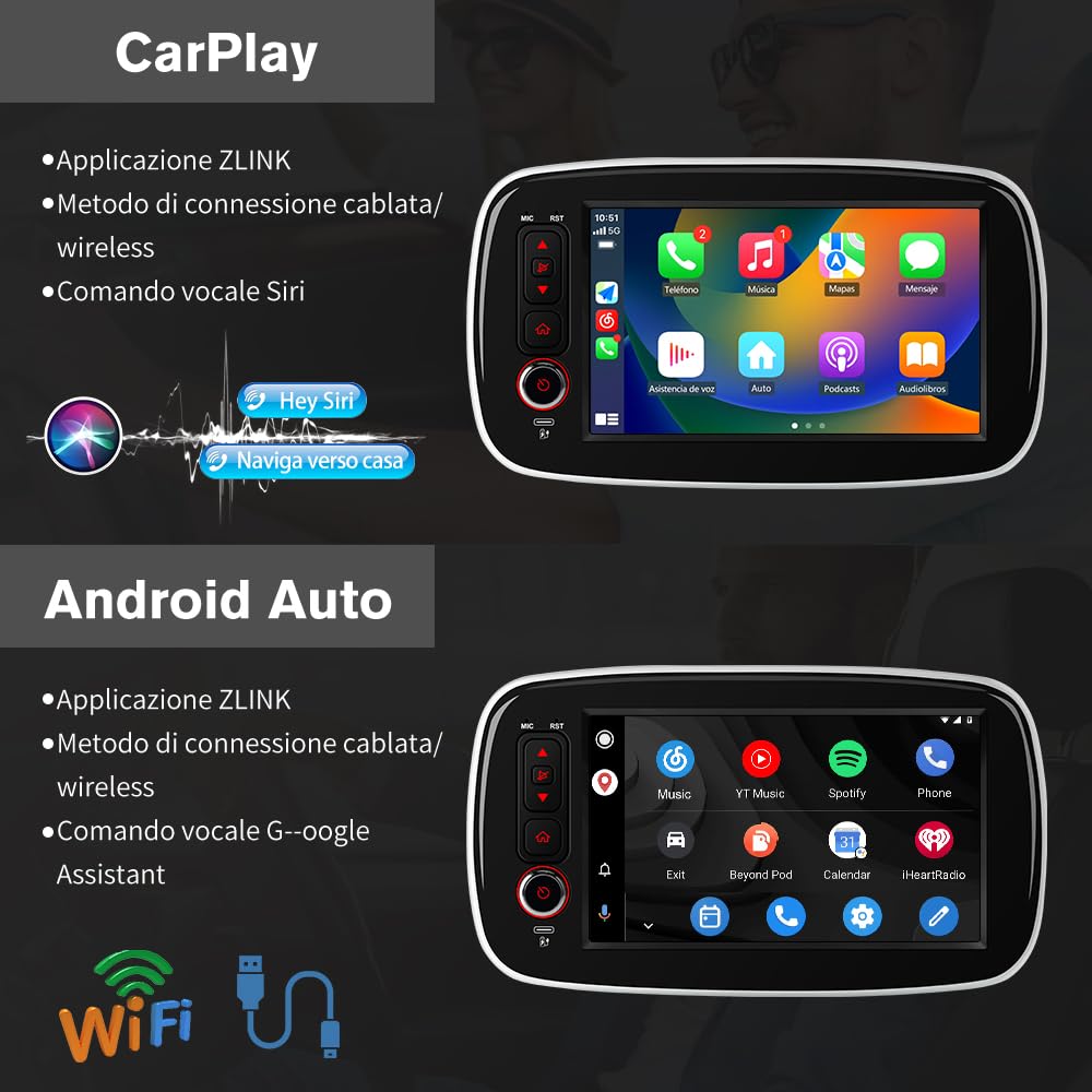 Android 15 Autoradio CarPlay Android Auto per Mercedes Benz Smart 453 Fortwo 2014-2020, 8 Pollici Car Radio con Bluetooth FM RDS Comandi al volante