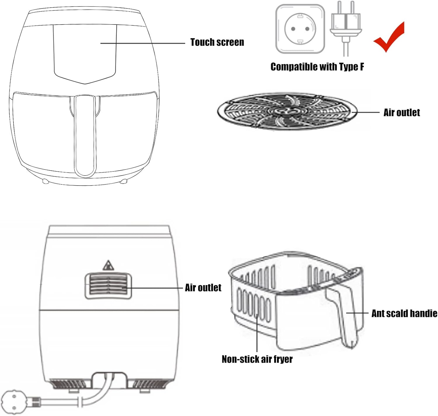 CONOYAR Friggitrice ad Aria 4.5L XXL, Friggitrice ad Aria Calda Senza Olio 1300W, Friggitrice ad Aria con Touch Screen LED Digitale e 8 Programmi, Controllo Preciso della Temperatura con Ricetta, Nero CONOYAR Friggitrice ad Aria 4.5L XXL, Friggitrice ad Aria Calda Senza Olio 1300W, Friggitrice ad Aria con Touch Screen LED Digitale e 8 Programmi, Controllo Preciso della Temperatura con Ricetta, Nero