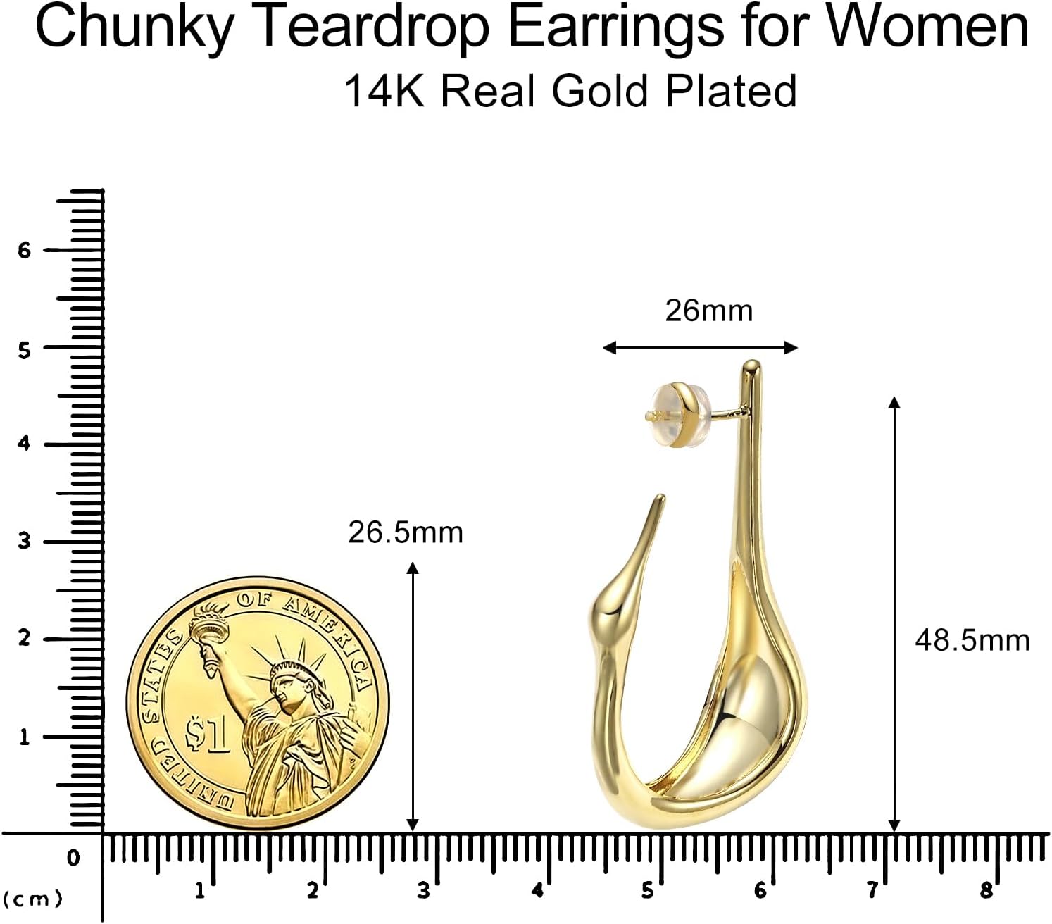Chunky Gold Plated Hoop Earrings for Women - 14K Plated Large U-Shape Drop Dangle Statement Earrings, Trendy Oversized Hypoallergenic Jewelry, Elegant Wedding Gift - Image 4